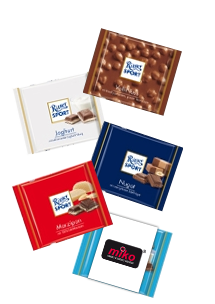 Verschiedene Sorten Ritter Sport Schokoladen